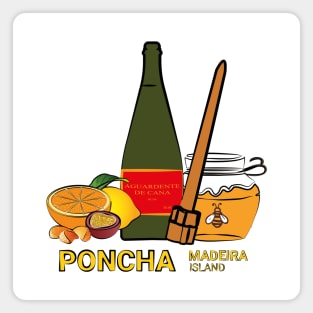 Madeira Island Poncha with fruits, aguardente de cana/rum, honey and traditional stirring stick in colour Magnet